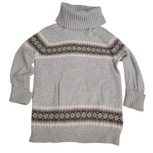 Gap Womens Gray Lambswool Blend Fair Isle Turtleneck Sweater Pocket Small HOL 09